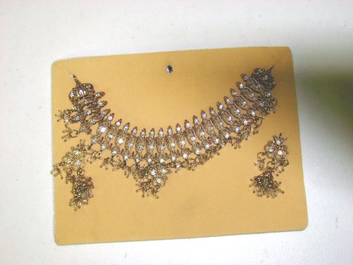 Click here to buy Nc30, Rich Quartz and Other Semiprecious Stone on Antique Gold Necklace with Matching Earrings for....