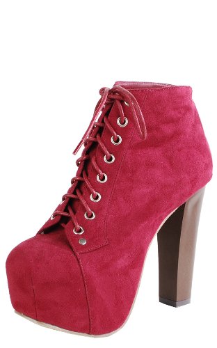 Suede Wooden Heel Booties RED