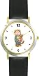 Boy Hugging Cat Cat - WATCHBUDDY&reg; DELUXE TWO-TONE THEME WATCH - Arabic Numbers - Black Leather Strap-Size-Large ( Men's Size or Jumbo Women's Size )