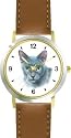 Blue Burmese Cat - JP - WATCHBUDDY&reg; DELUXE TWO-TONE THEME WATCH - Arabic Numbers - Brown Leather Strap-Children's Size-Small ( Boy's Size & Girl's Size )