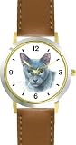Blue Burmese Cat - JP - WATCHBUDDY® DELUXE TWO-TONE THEME WATCH - Arabic Numbers - Brown Leather Strap-Children's Size-Small ( Boy's Size & Girl's Size )