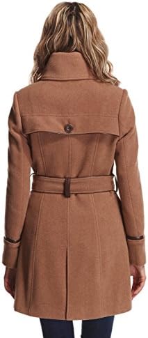 Zareen by BC24 Women's Wool Coat with Stylized High Collar (L, Camel)