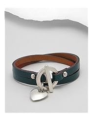 Forest Green Heart Leather Bracelet In White Base