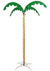 7' Deluxe Tropical Holographic LED Rope Lighted Palm Tree with Amber Trunk