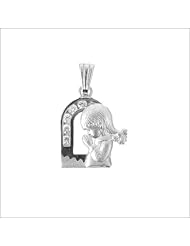 14k White Gold, Praying Girl Pendant Charm With Lab Created Gems Arch 12mm Wide