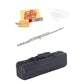 Barcelona CS-1000 Concert Series Flute Bundle with Care Kit, Hard Shell Case, Screwdriver, Joint Grease, White Gloves, and Polishing Cloth - Nickel