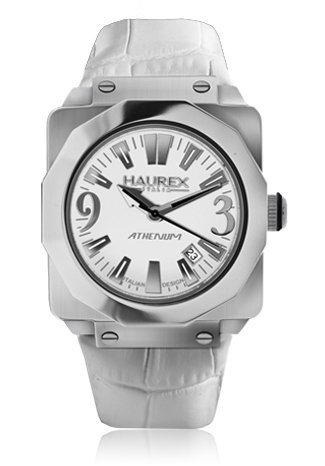 Haurex Italy Womens 8A372DWW Athenum Stainless Steel White Leather Date Watch Haurex Italy Womens 8A372DWW Athenum Stainless Steel White Leather Date Watch