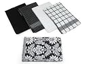 Ritz 5-Piece Egyptian Flat Kitchen Towel Set, Vintage Damask Black