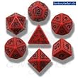 Q-Workshop Polyhedral 7-Die Set: Carved Runic Dice Set (Red and Black)
