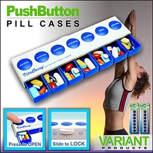 VitaCarry, 7-Day Pill Organizer, Two Locking Push Button Pill Cases