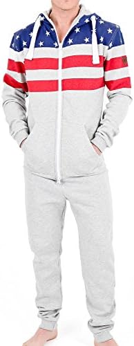 Men's Casual Print Flag Hoodie One Piece Jumpsuit Onesie Tracksuit