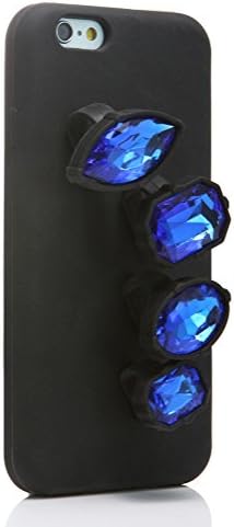 iPhone 6 Plus Case,Four knuckle Shiny Diamond insets rhinestone Stand Rubber Case for iPhone 6/6S Plus 5.5" (R-Blue)