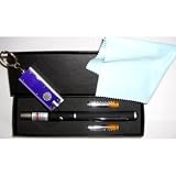 5mw High Powered Black Dimple Green Laser Pointer With DOUBLE Bonus LED Flashlight and BLUE Microfiber Optical Cloth