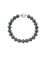 8-8.5mm 7" Black Freshwater Pearl Bracelet "AA" with 14K White Gold Ball Clasp in Gift Box