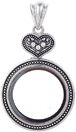 Floating Locket- Memory Living Locket with 32 inch Chain- Rhodium Finish (Heart)