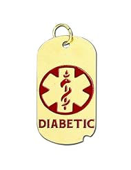 14K Gold Dog Tag "Diabetic" Pendant W/ Red Enamel - Available In 3 Sizes