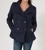 pea coat:Last Kiss Double Breasted Fleece Pea Coat in Navy, Medium