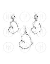 Sterling Silver -Micro Pave Heart Earrings Pendant Set (PS-1027-S)