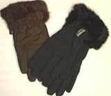 Set of Two Black and Brown Dypel Hitech Microfiber Lined Ladies Ski Gloves Trimmed with Genuine Rabbit Furs Main Body Water Proof