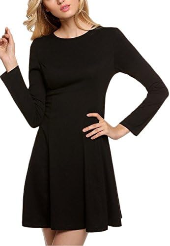 MiYang Women's Solid Long Sleeve Cowl Neck Loose Casual Dress Black XS
