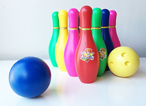 Fun Kid's Children's Large 8.5" 12 Piece Complete Toy Bowling Set, Comes with 10 Pins, 2 Bowling Balls