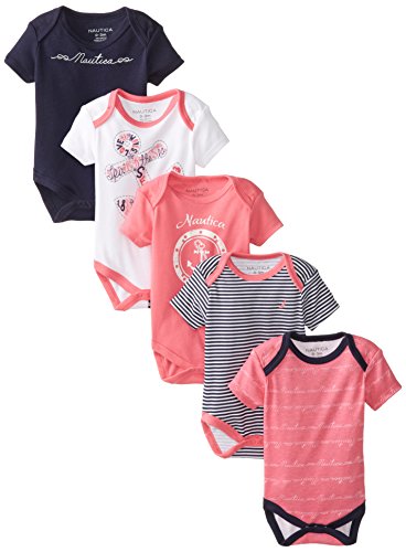 Nautica Baby-Girls Newborn Assorted 5 Pack Baby Girls Bodysuits, Assorted, 9 Months
