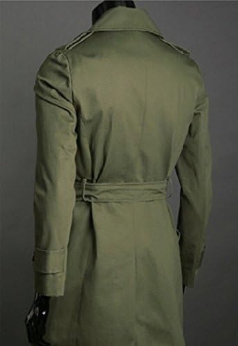 Men's Slim Double Breasted Trenchcoat Casual Outwear Solid Army Green L (Tag)