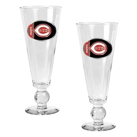 Cincinnati Reds MLB 2pc Pilsner Glass Set with Baseball on stem - Oval Logo by