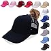 NeuFashion Ponycap Messy High Bun Ponytail Adjustable Mesh Trucker Baseball Cap Hat, Black, One Size