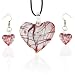 Red And Silver Heart Murano Glass Earrings Set