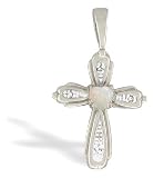 14K White Gold Genuine Heart Opal and Diamond Cross Pendant