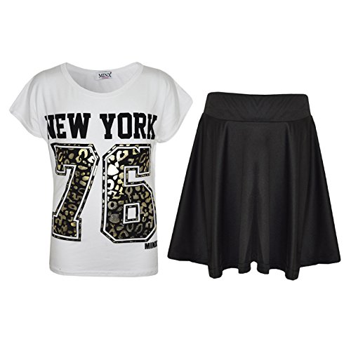 Kids Girls Comic Graffiti Leopard #SELFIE Crop Top &amp; Fashion Skater Skirt Set