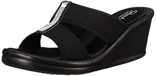 Skechers Cali Women's Rumblers 2 Strap Slide Wedge Sandal,Black,9 M US