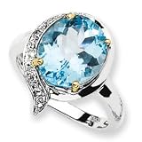 Sterling Silver & 14k Gold Sky Blue Topaz Diamond Ring (Sizes 6-8)