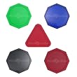 5 Air Hockey Pucks: 4 Octagons: Green, Blue, Red, Black, 1 Red Triangle