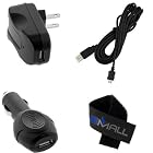 GTMax Extral Long 10ft Micro USB Data Cable + 2A USB Car + Travel Charger Adapter + Cable Tie for Sony Xperia TL, Xperia Ion and Other Cell Phone and more