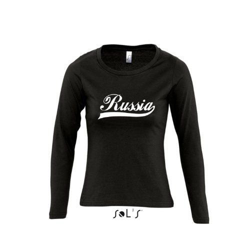 Russland Oldschool Russia LÄNDERSHIRT EM / WM FAN Trikot – Damen Langarm Longsleeve T-Shirt S-XL , Deep black – weiß , M