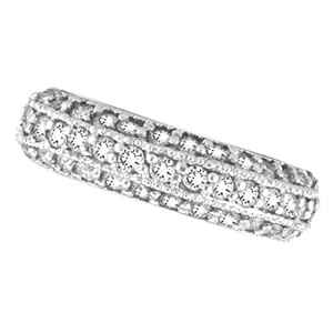 Diamond Three Rows Ring Band in 14K White Gold (0.84 ctw)
