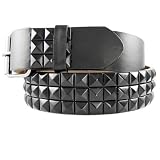 Geniune Leather Black Studded Belt with Black Studs, Medium