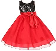 Girls  Piping  Sequined Organza  Dress With a Bow(s) and Rhinestones