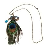 SODIAL(TM) Fashion Bronze Peacock Feather Long Chain Retro Necklace