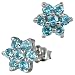 Star Flower Aquamarine Cubic Zirconia Platinum Overlay Sterling Silver Studs