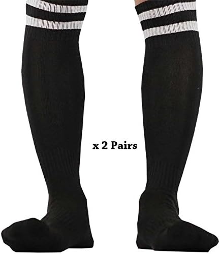 SpankY Men's Athletic Performance Cushion Over-the-Calf Socks Double Striped 2 Pack (Black x 2)