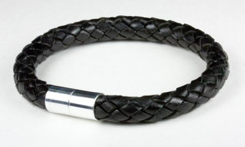 Suki PRO Braided Leather Magnet Therapy Bracelet - 8mm (5/16") Black, Magnetic Clasp, 8" Inside Circumference