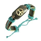 Leather Peace Bracelet with adjustalbe teal cord