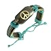 Leather Peace Bracelet with adjustalbe teal cord