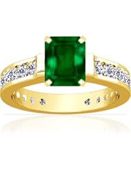 18K Yellow Gold Emerald Cut Emerald Ring With Sidestones