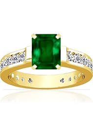 14K Yellow Gold Emerald Cut Emerald Ring With Sidestones