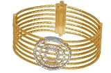 18K Yellow Gold Wire Cuff Bracelet, Enhanced with Pave Set Diamond Concentric Circles.