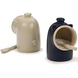 Blue stoneware Salt Pig Including Spoon Salt Keeper